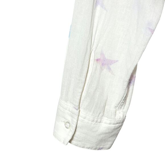 Rails Charli Linen Shirt Tie Dye Stars Button Down White Relaxed Fit Casual L - Picture 10 of 16